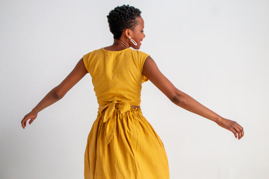 Simran Reversible Wrap Top, mustard pinstripe