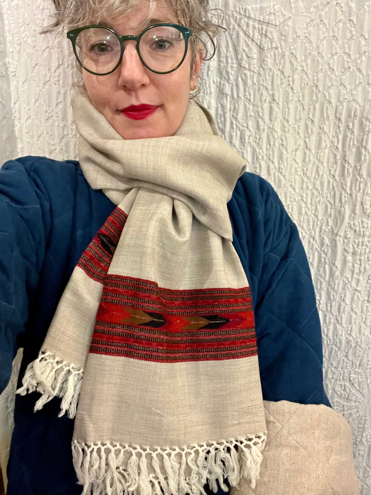 Hand Loomed Kullu Wool Scarf- Oatmeal