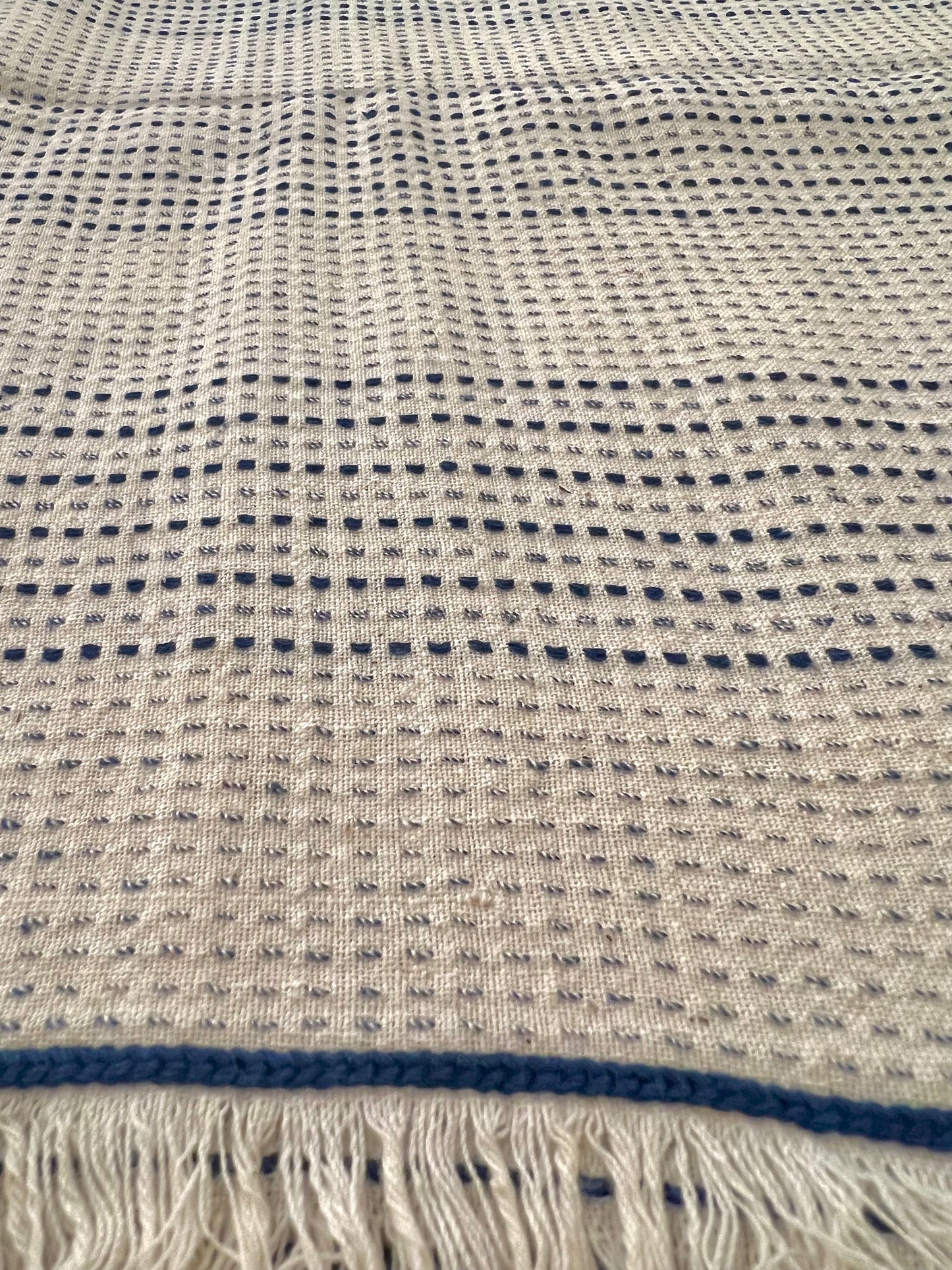 Handloomed Cotton Scarf, white & blue