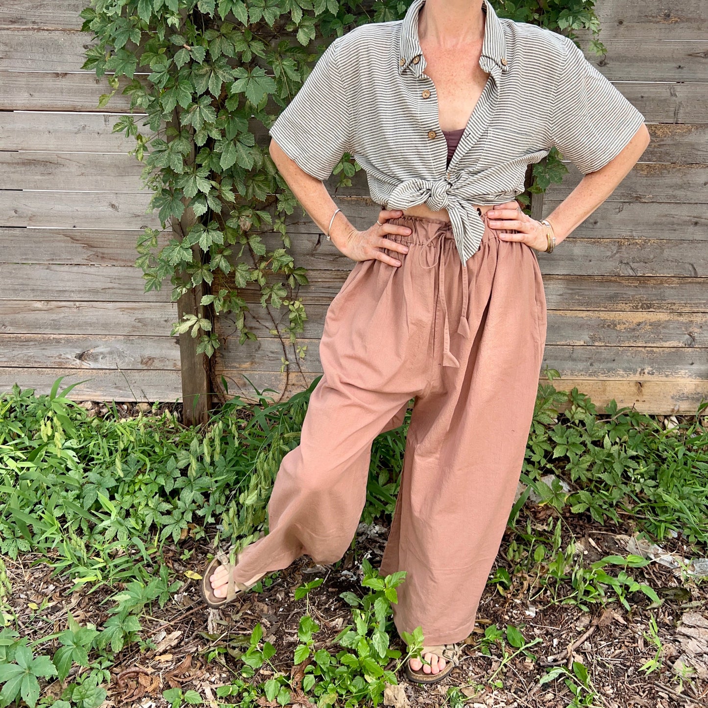 Krishna Button-Up Top, black & white pin stripes