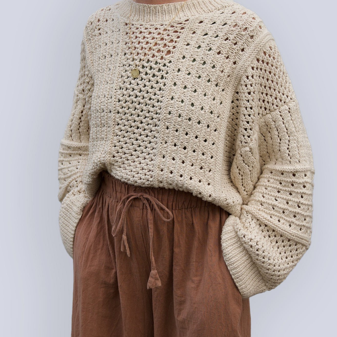 Hand Knit Anita Sweater, natural cotton
