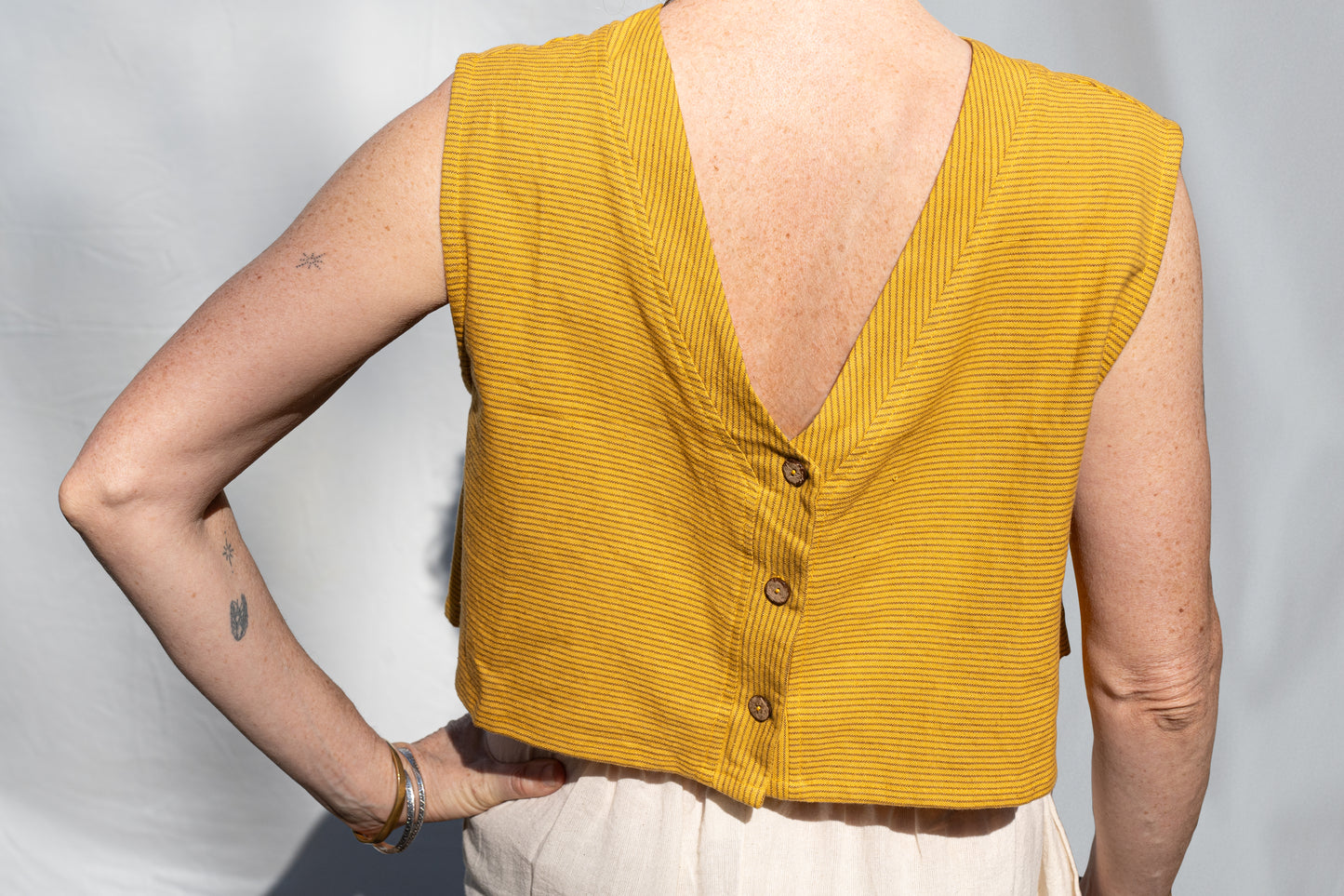 Aarti Reversible Top/Vest, mustard yellow pin stripes