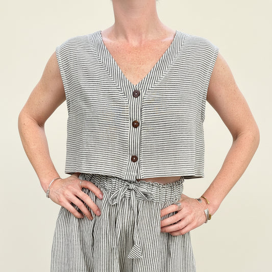 Aarti Reversible Top/Vest, black & white pinstripes