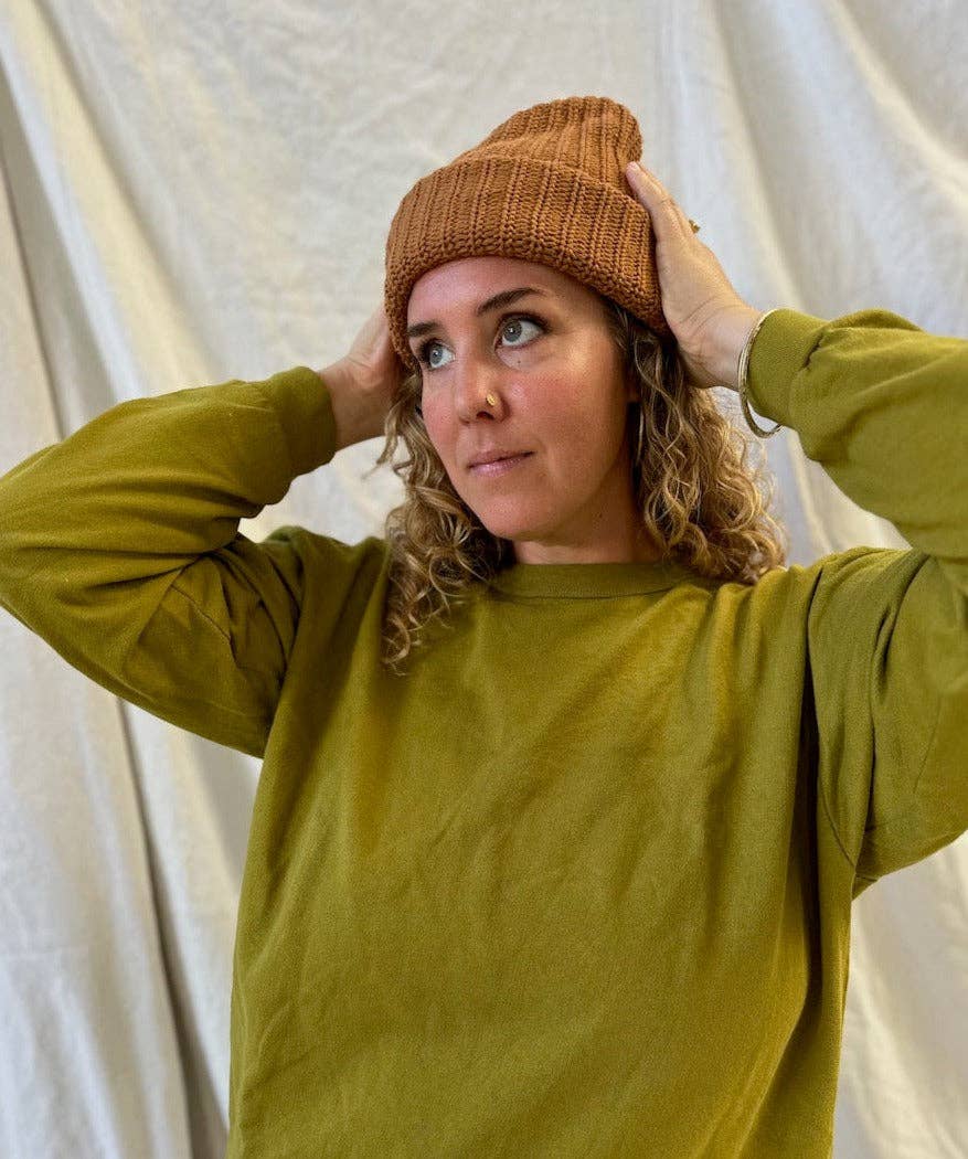 Chunky Knit Cotton Beanie. Fall Ochre, Olive & Sienna Clay: Sienna - Small World Goods