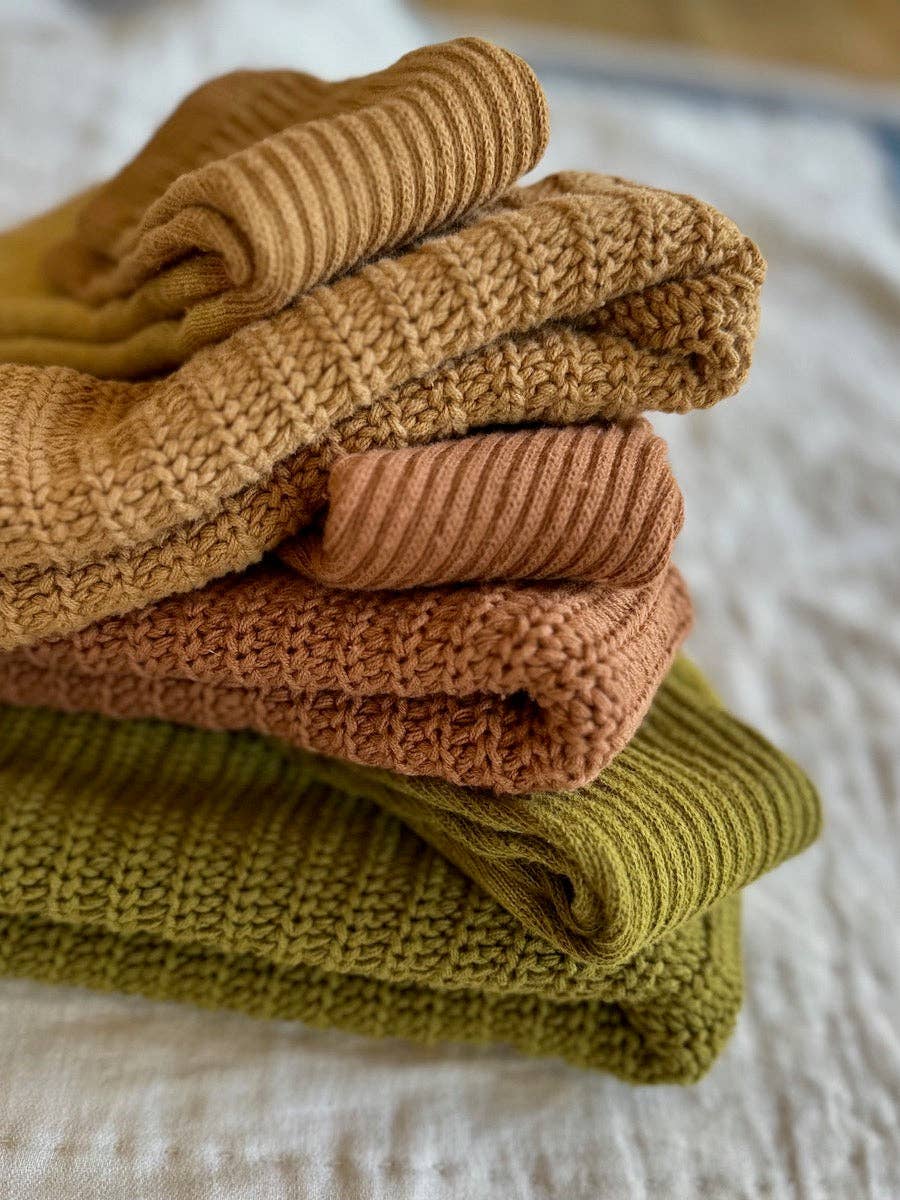 Chunky Knit Cotton Beanie. Fall Ochre, Olive & Sienna Clay: Sienna - Small World Goods