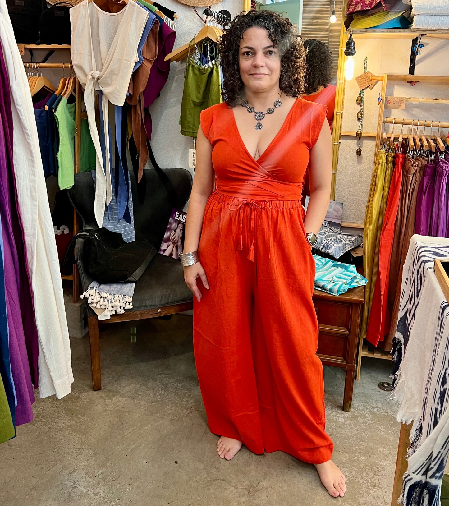 Rabina Trousers, persimmon orange double dye