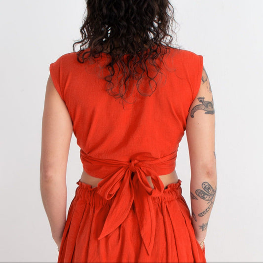 Simran Reversible Wrap Top, red orange double dye