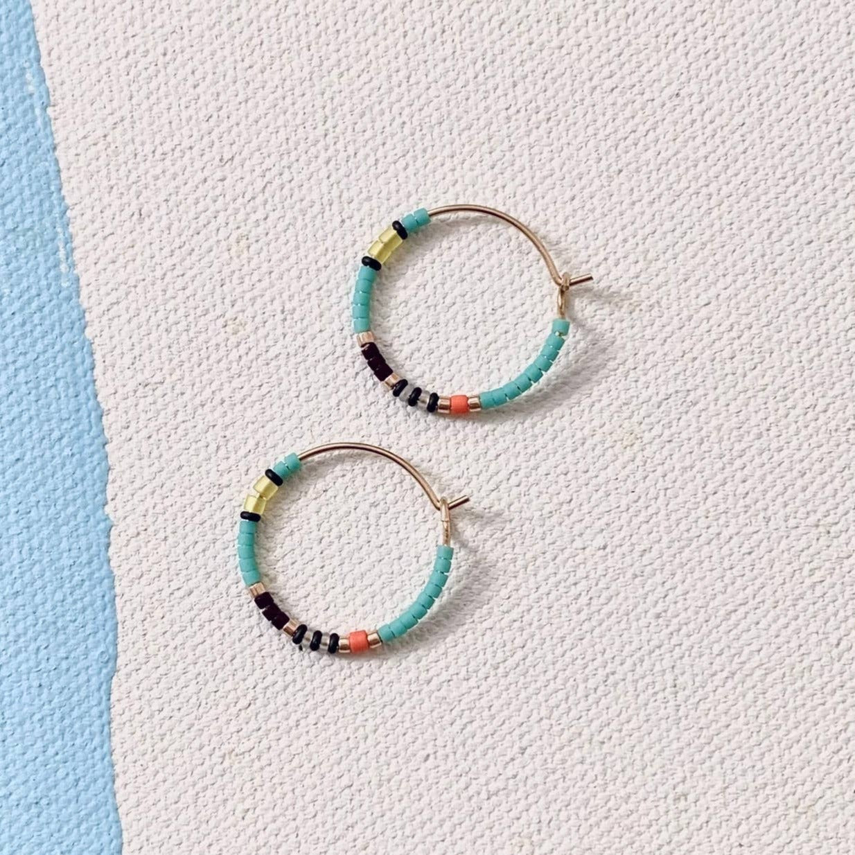 Little Beaded Hoop Earrings, Bright Aqua - Small World Goods
