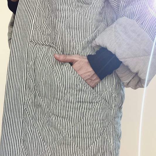 Nabina Quilted Jacket, black & white pinstripes