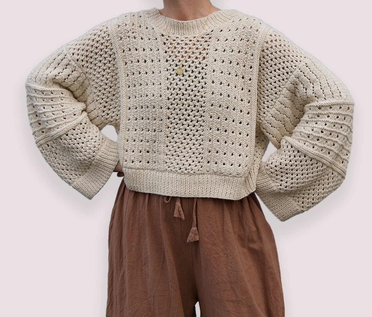 Hand Knit Anita Sweater, natural cotton