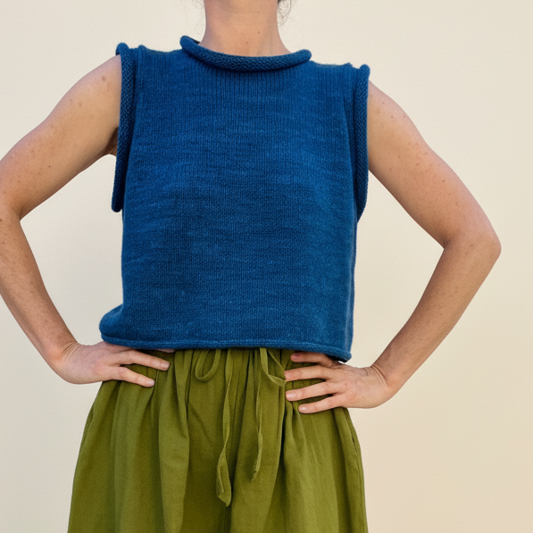 Sleeveless Rollneck Sweater, indigo *botanical dye
