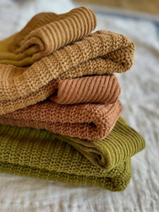 Chunky Knit Cotton Beanie. Fall Ochre, Olive  & Sienna Clay: Sienna