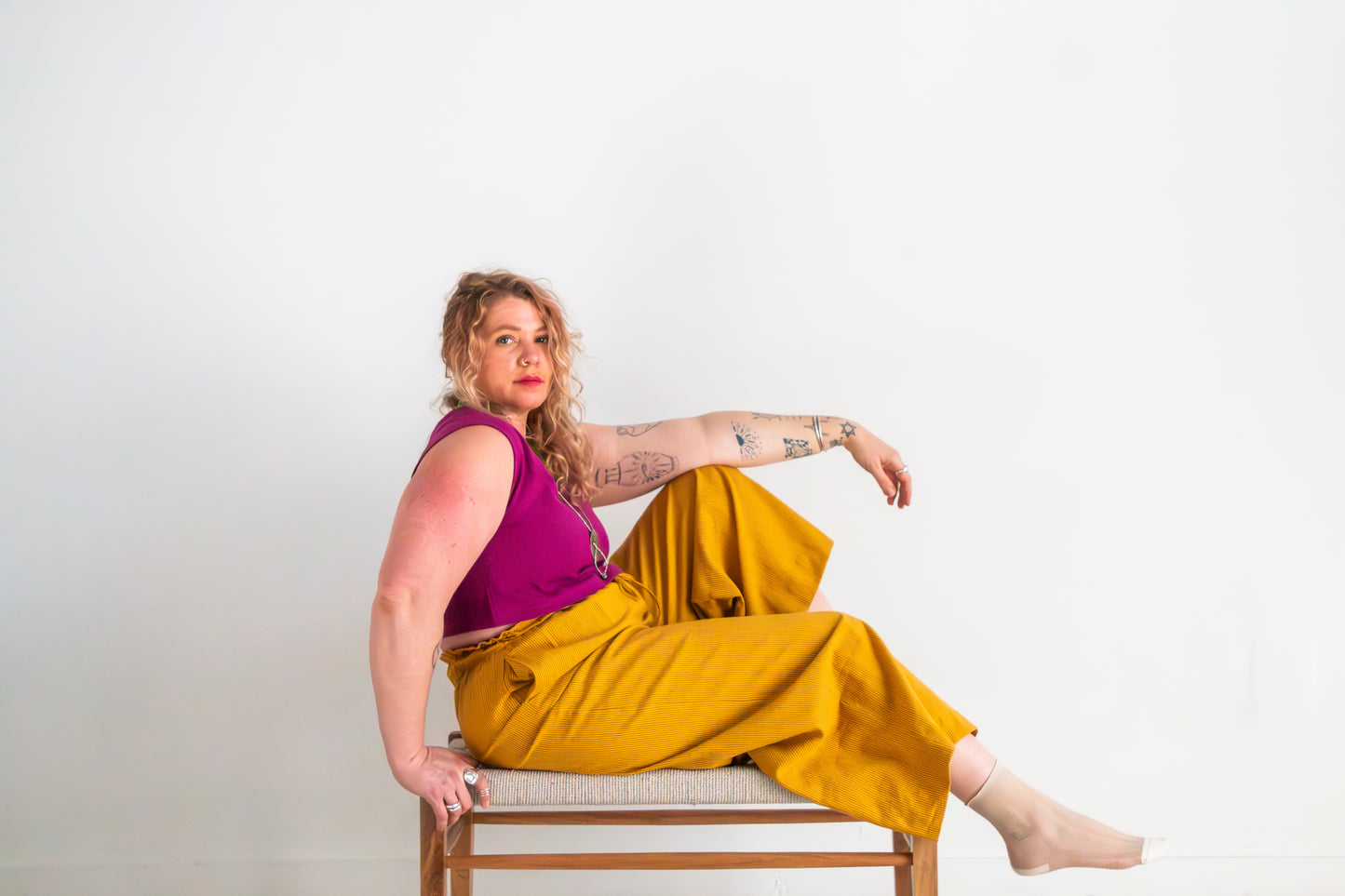 Rabina Trousers, mustard pinstripes