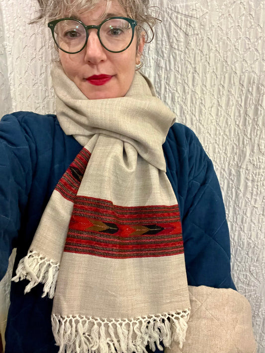 Hand Loomed Kullu Wool Scarf- Oatmeal