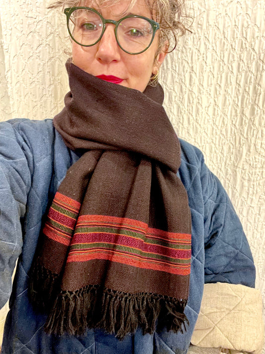 Hand Loomed Kullu Wool Scarf- Espresso
