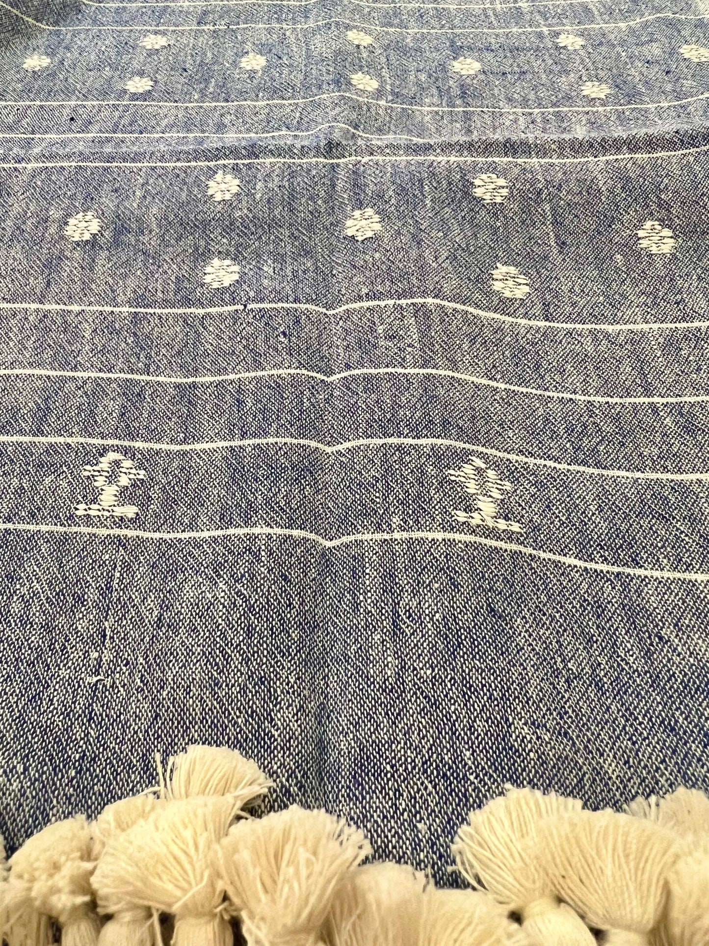 Handloomed Cotton Scarf, blue & white