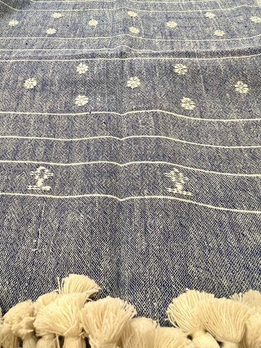 Handloomed Cotton Scarf, blue & white