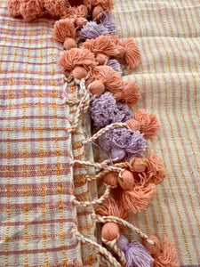 Handloomed Cotton Scarf, purple & peach