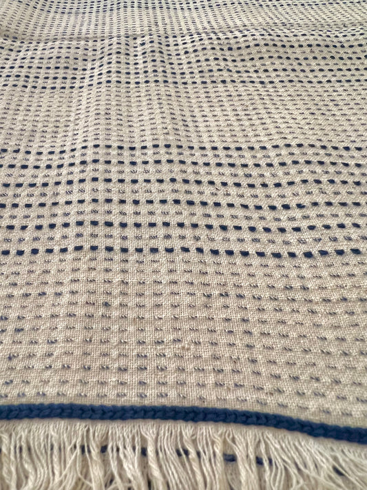 Handloomed Cotton Scarf, white & blue