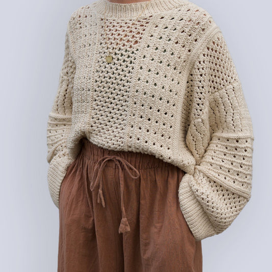 Hand Knit Anita Sweater, natural cotton