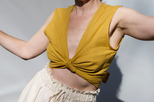 Simran Reversible Wrap Top, mustard pinstripe
