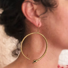 Load image into Gallery viewer, Brass Snake Hoop Earrings - Small World Goods