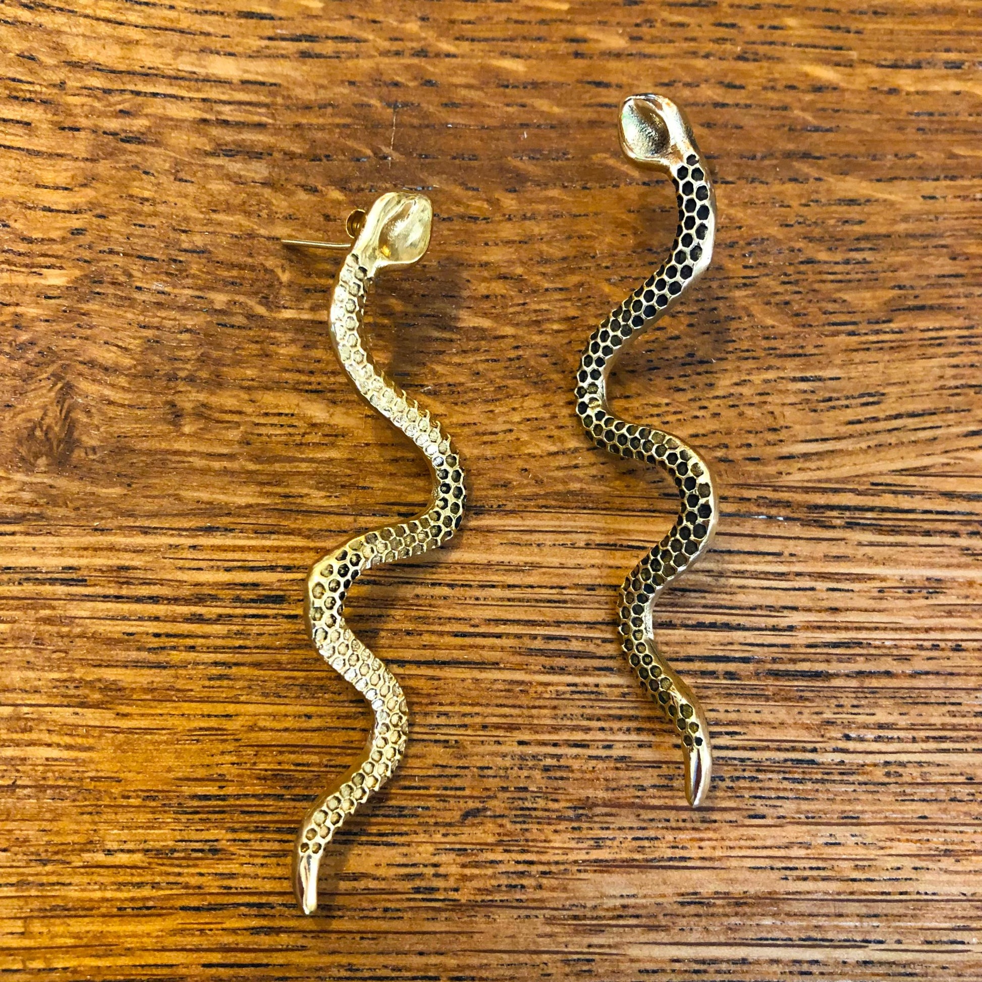 Brass Snake Post Earrings - Small World Goods