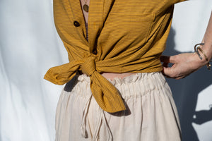 Krishna Button-Up Top, mustard pin stripes