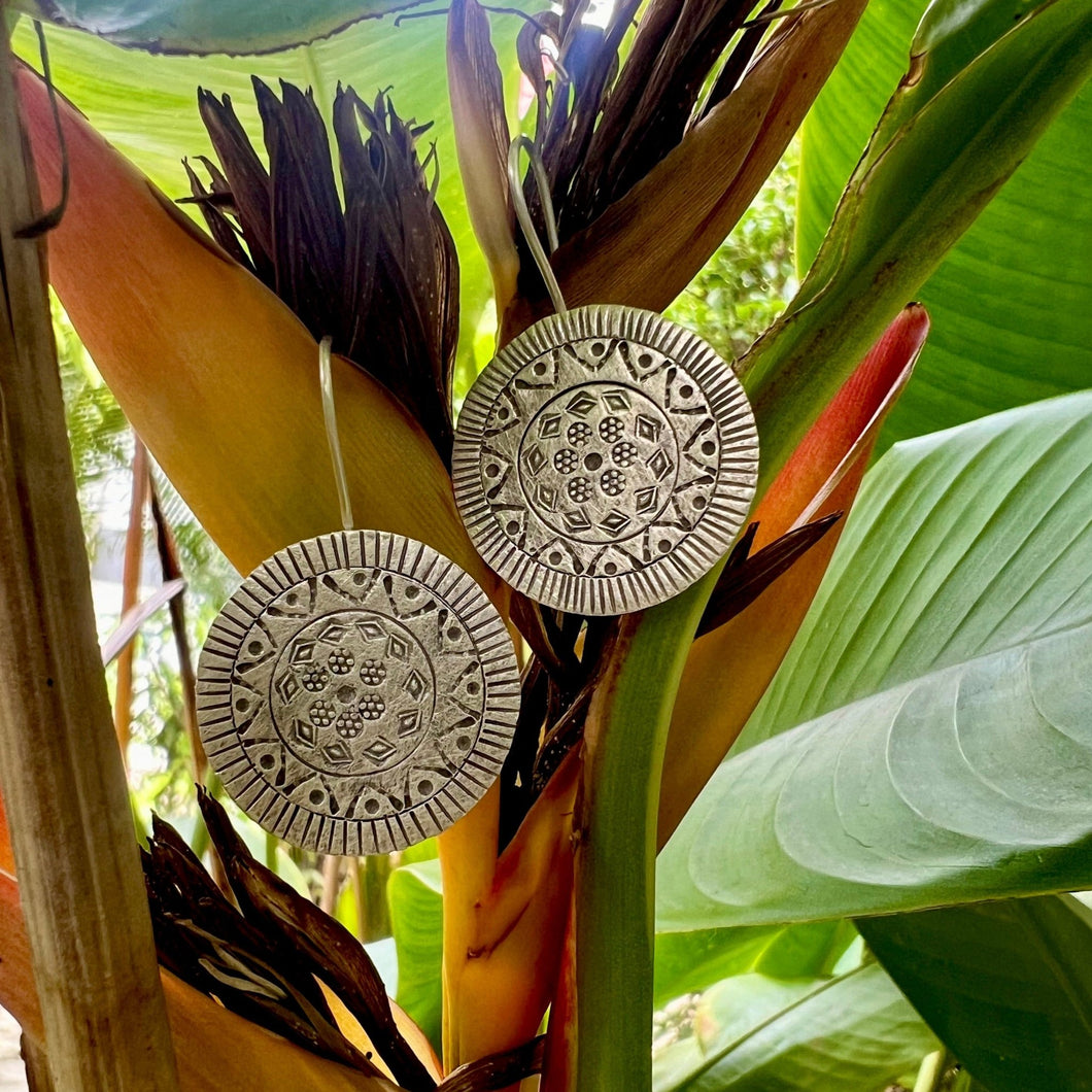 Carved Detailed Disk Earrings - Small World Goods