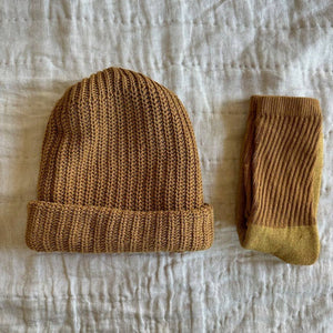 Chunky Knit Cotton Beanie. Fall Ochre, Olive & Sienna Clay: Sienna - Small World Goods