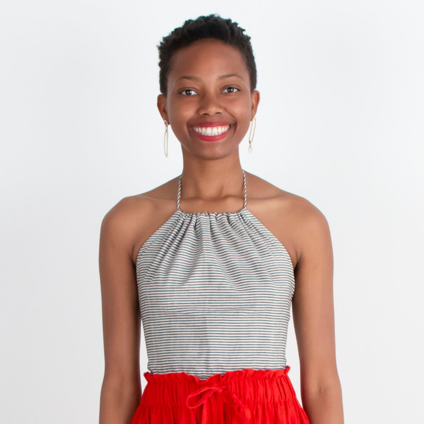 Patan Top, black & white pinstripe