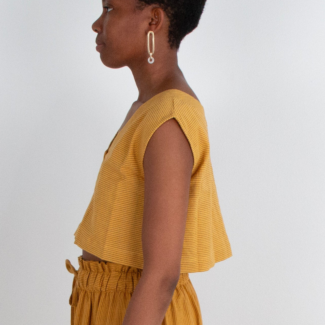 Aarti Reversible Top/Vest, mustard yellow pin stripes