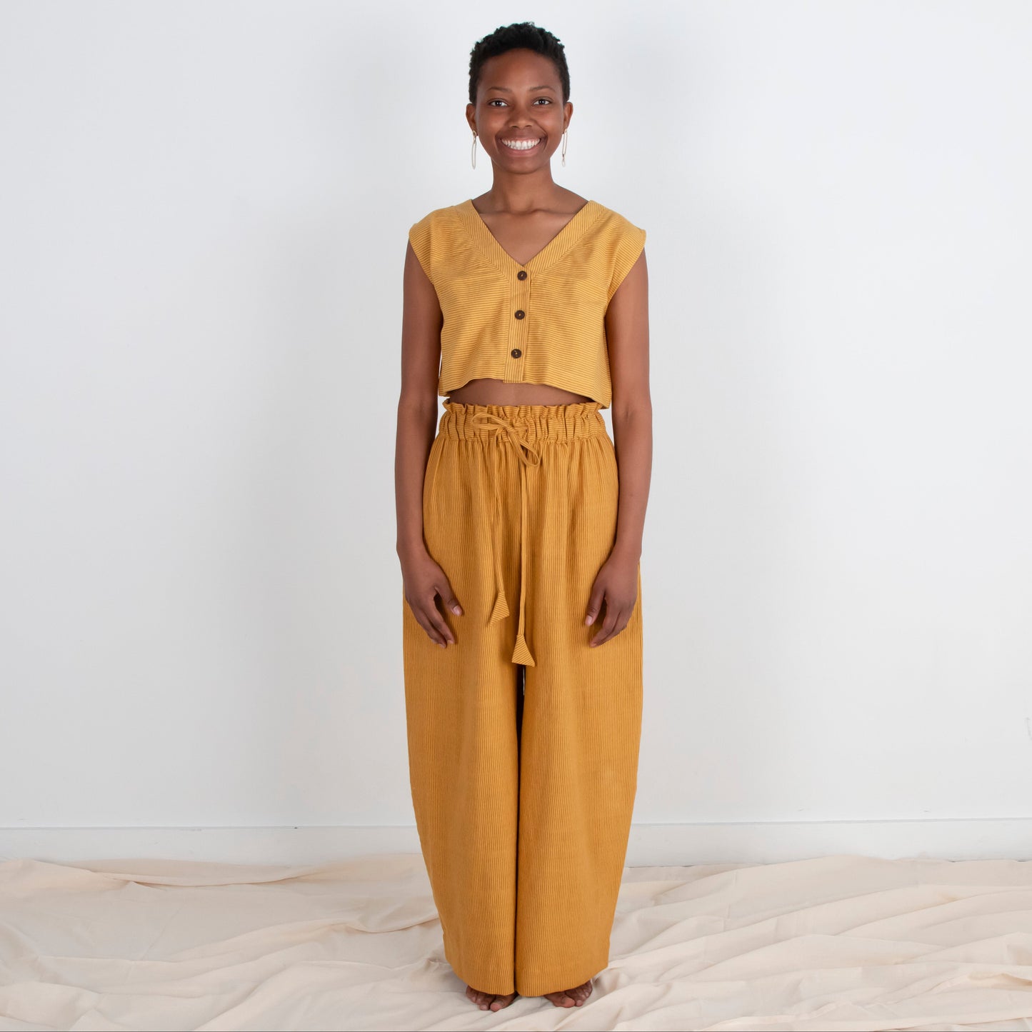 Rabina Trousers, mustard pinstripes