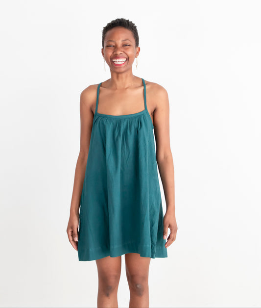 Anu Mini Dress, teal single dye