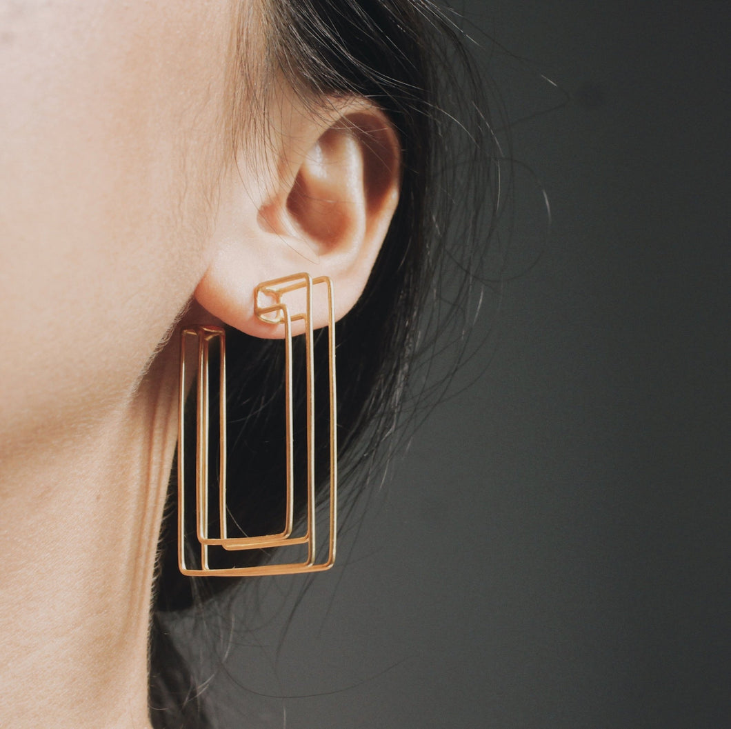 Gold Wire Earrings, Rectangle - Small World Goods