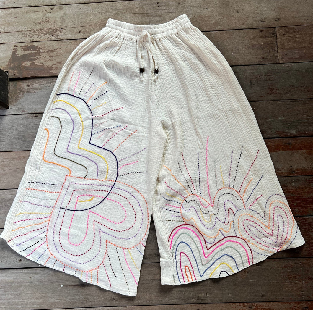 Hand Embroidered Pants, Hearts - Small World Goods