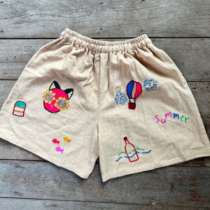 Hand Embroidered Shorts, Tan - Small World Goods