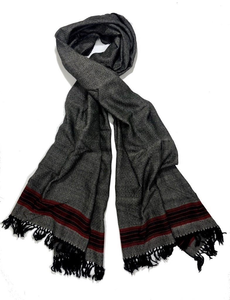 Hand Loomed Kullu Wool Scarf - Diamond Grey - Small World Goods