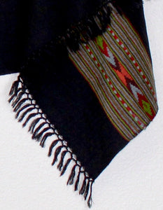 Hand Loomed Kullu Wool Scarf - Wide Border Black - Small World Goods