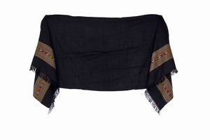 Hand Loomed Kullu Wool Scarf - Wide Border Black - Small World Goods