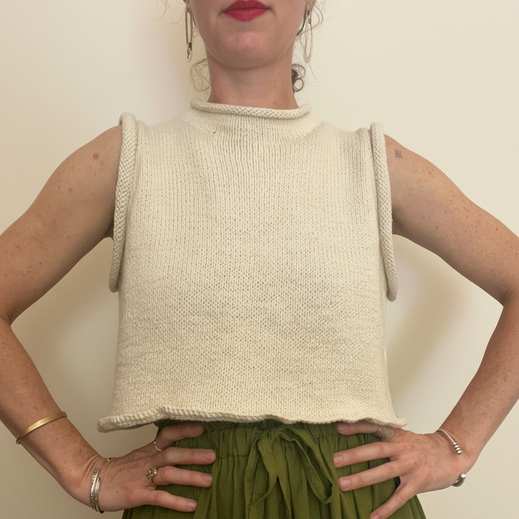 Sleeveless Rollneck Sweater, natural cream