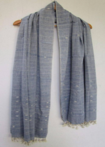 Handloomed Cotton Scarf, blue & white