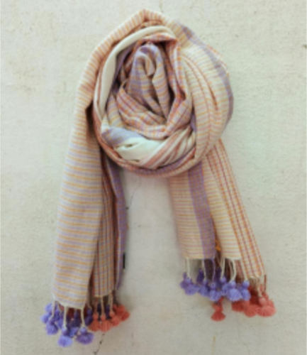 Handloomed Cotton Scarf, purple & peach