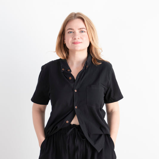 Krishna Button-Up Top, black
