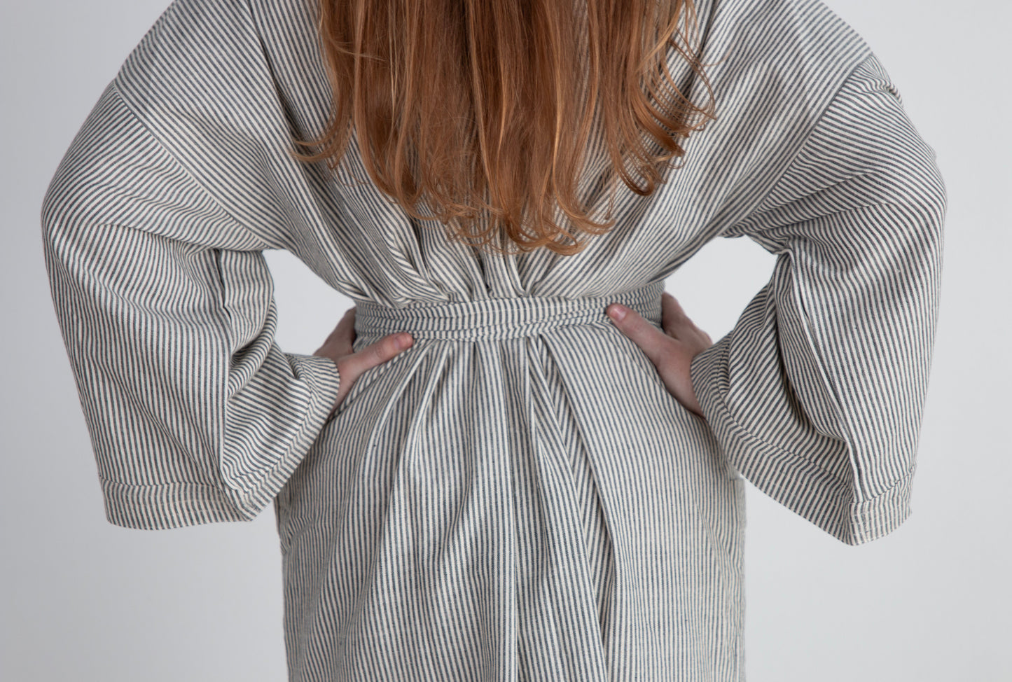 Gita Robe/ Wrap Dress, black & white pinstripes