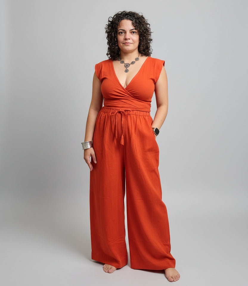 Rabina Trousers, red orange double dye