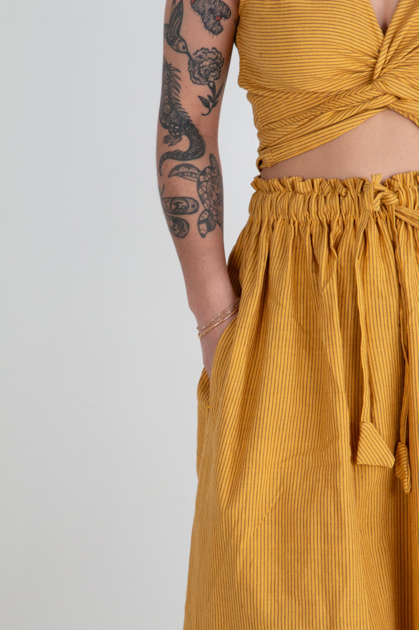 Simran Reversible Wrap Top, mustard pinstripe