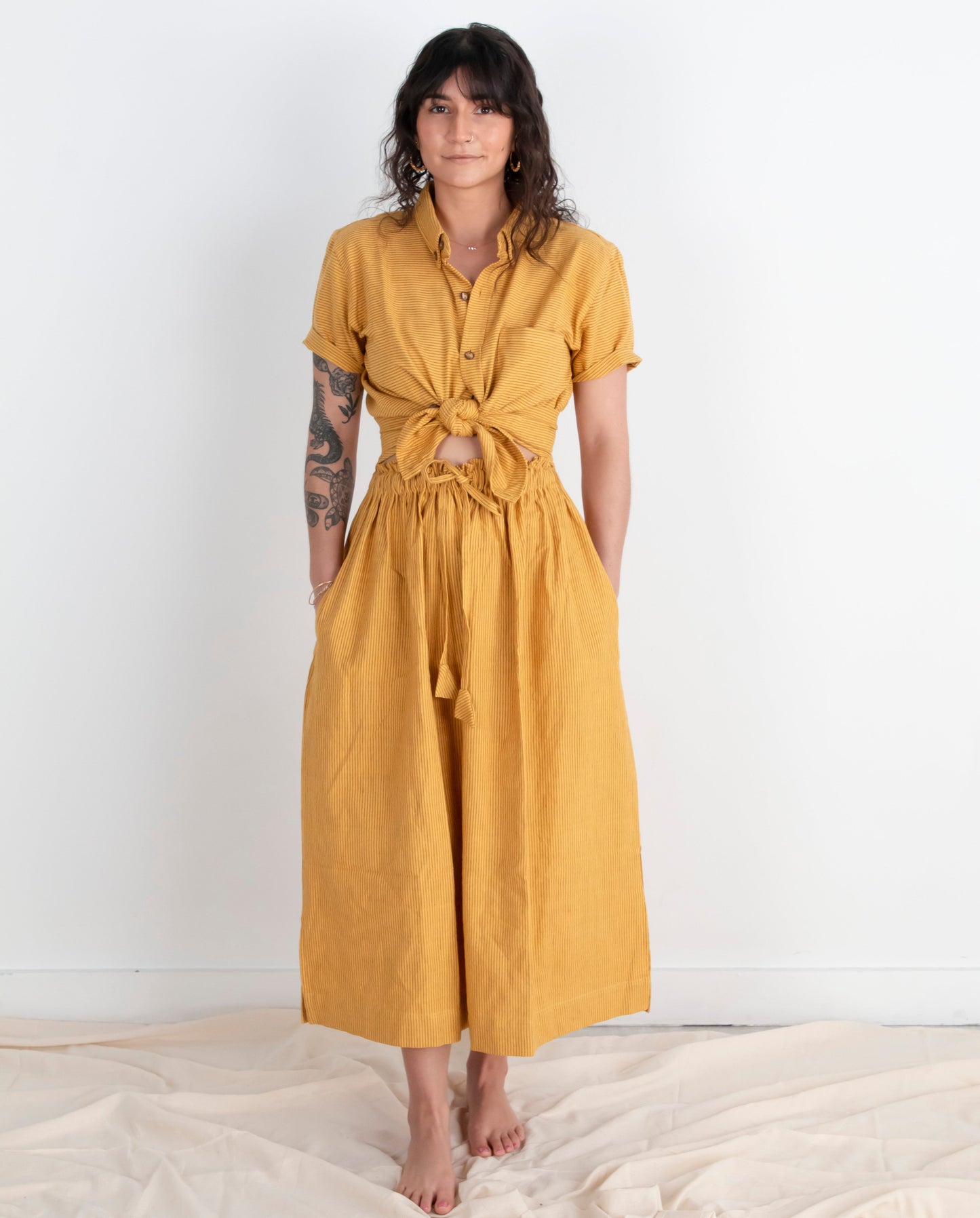 Padmasana Skirt/Dress, mustard pinstripe