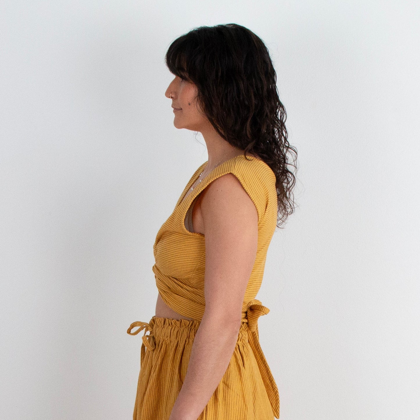 Simran Reversible Wrap Top, mustard pinstripe