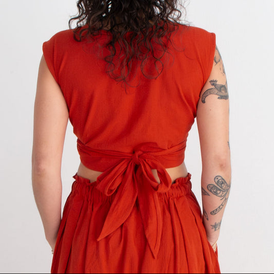 Simran Reversible Wrap Top, red orange double dye